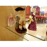 Three Royal Doulton lady figures and a Toby jug