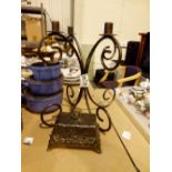 Wrought iron candle stand and a pewter jewellery box