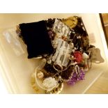 Box of costume jewellery including brooches