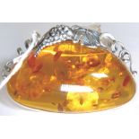 Sterling silver large amber brooch