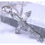 Sterling silver stone set cross on sterling silver necklace