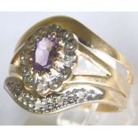 9ct gold amethyst and diamond three ring wedding set,