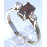 9ct gold emerald cut garnet and baguette ring,