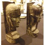 Pair of figurine head bookends, H: 20 cm