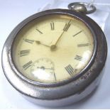 Key wind white metal pocket watch, movem