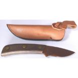 Canadian flat grind knife in leather sheath L: 17 cm