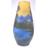 Galle cameo glass vase showing lake and