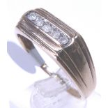 9ct gold gents five stone diamond ring,