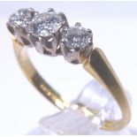18 ct gold 3 diamond ring, approximately