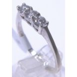 9ct white gold three stone diamond ring,