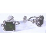 Pair 18 ct white gold peridot and diamon