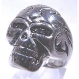 White metal skull ring, size V