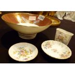 Minton gilt bowl and three Minton Marlow