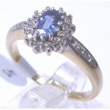 9ct gold sapphire and diamond cluster ri