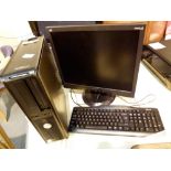 Optiplex 755 computer tower with monitor, keyboard and HP printer,