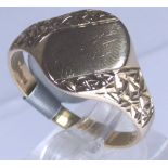 9 ct gold gents solid signet ring,