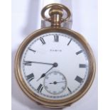 Elgin gold plated open face crown wind pocket watch