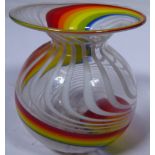 Fine small blown glass vase with rainbow stripe design,