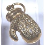 9ct yellow gold boxing glove charm with diamonds,