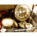 Box of mixed silver plated items including trophy