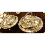 Pair of French silver plated heated tureens with ducal crests