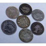 Six silver sixpences and a 1894 fourpence