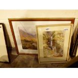 Watercolour of a waterfall and a limited edition print of a farm scene by Peter McKay