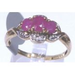 9 ct gold ruby and diamond cluster ring,