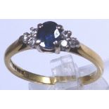 18 ct yellow gold sapphire and diamond set ring, Size N, 2.