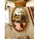 Arts & Crafts copper framed bevelled edge mirror,