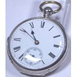 Birmingham hallmarked silver open face key wind pocket watch white faced with Roman numerals