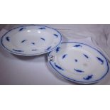 Pair of blue and white plates with crossed swords mark to base