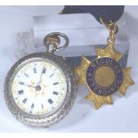 Silver ladies fob watch and attendance medal