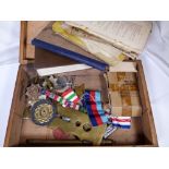 Cheshire Regiment WWII medals and badges soldiers pay book and other Cheshire Regiment cap badges