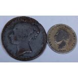 1826 shilling and an 1884 Jersey half crown (holed)