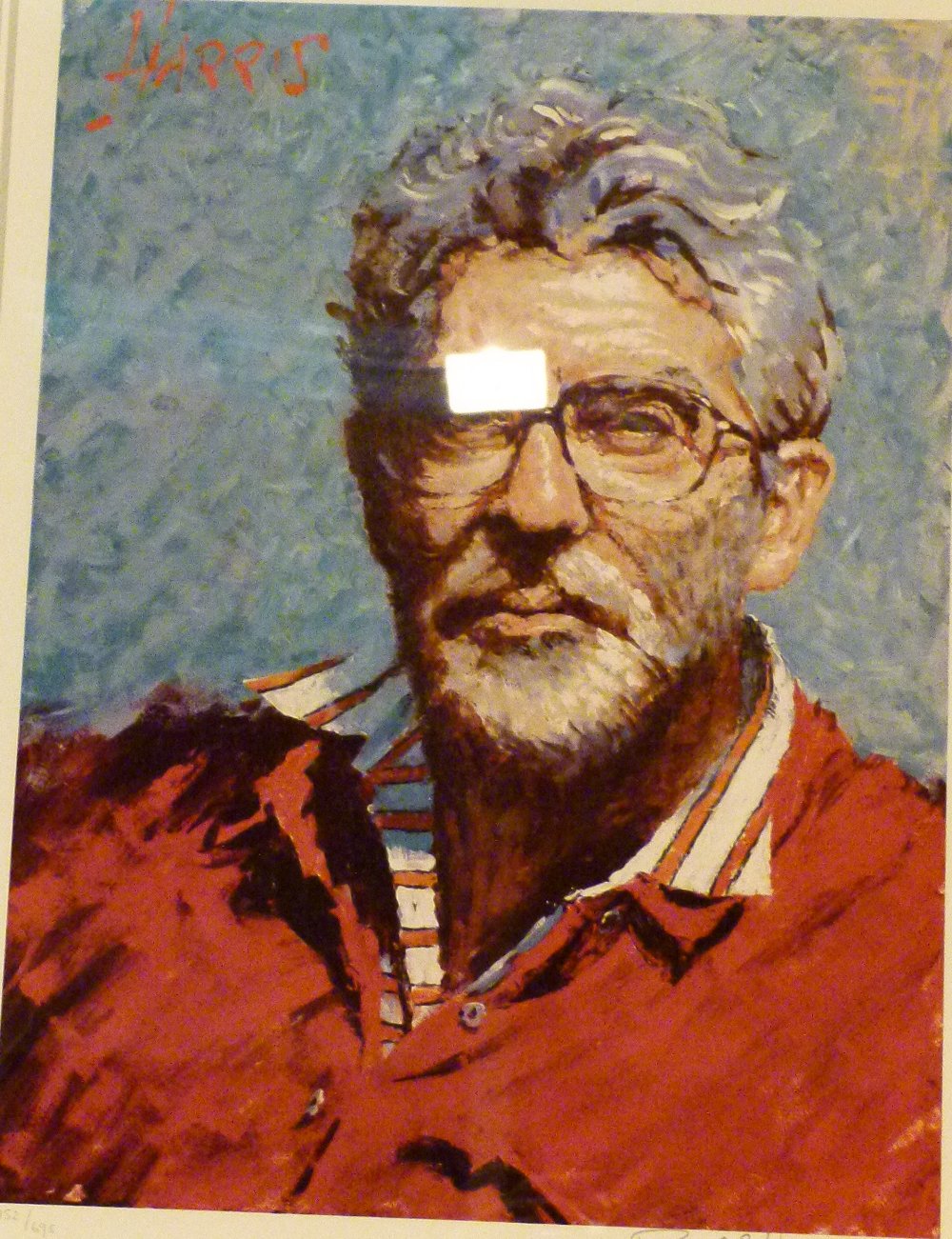 Rolf Harris 152/695 limited edition self portrait in striped shirt, 30