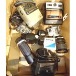 Box of mixed cameras and lenses