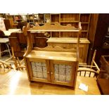 Pine wall hanging kitchen unit with glazed twin doors, H:65 cm,