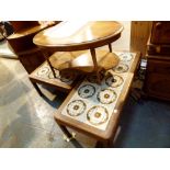 Rectangular and square G plan tile top coffee tables and a yew oval example