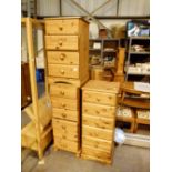 Two pine six drawer narrow drawer, H: 105 cm,