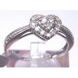 9ct white gold heart shaped diamond cluster ring,