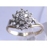 9 ct yellow gold diamond cluster ring,