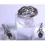 Sterling silver celtic ring and earring set,