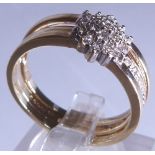 9 ct yellow gold diamond cluster ring with detatchable centre diamond band,