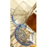 Pair of Whitefriars controlled bubble blue glass items,