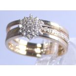 9 ct yellow gold diamond cluster ring with detatchable centre diamond band,