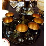 Japanese papier mache laquer wine set with tray