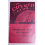 Rare 1962 Beatles Cavern Club Membership card no 5456 in good condition