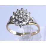 9 ct yellow gold diamond cluster ring,