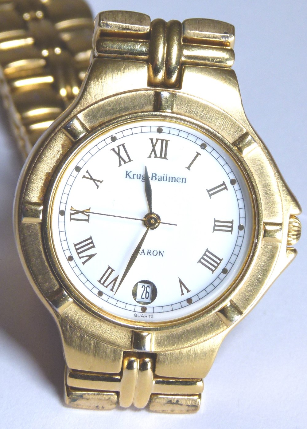 Krug Bauman 18ct gold plated wristwatch on a gold plated bracelet